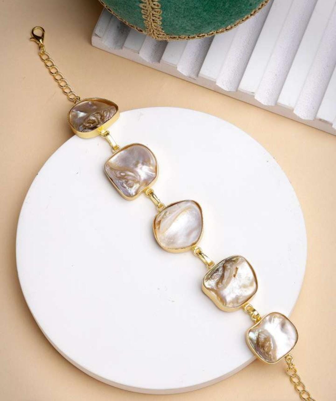 Gold Toned Baroque Pearl Bracelet