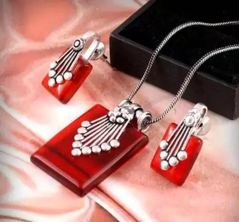 Stone Pendant Earrings with Chain