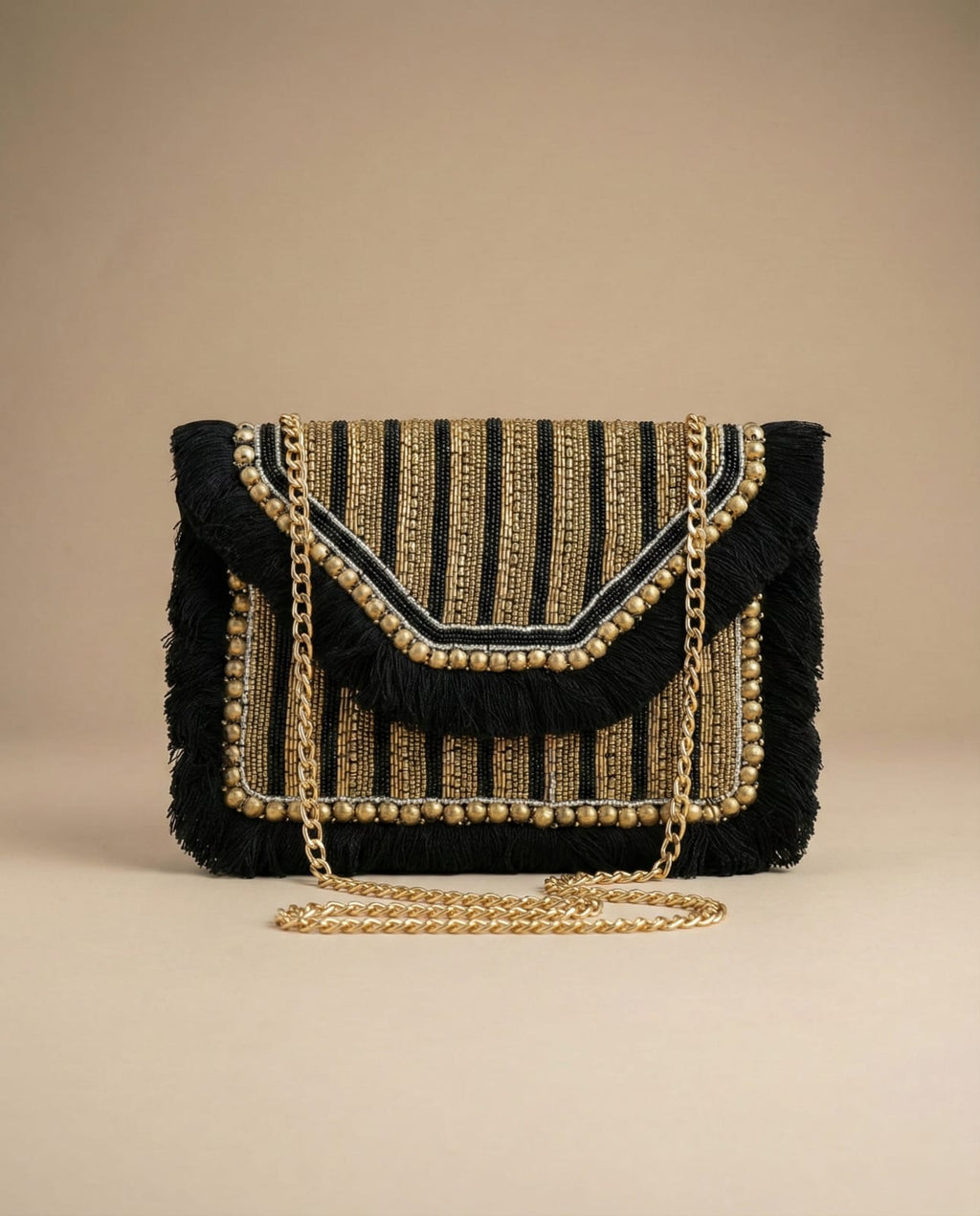 Black Bag With Golden Beads