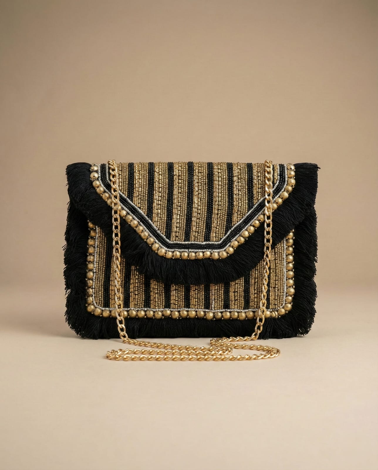 Black Bag With Golden Beads