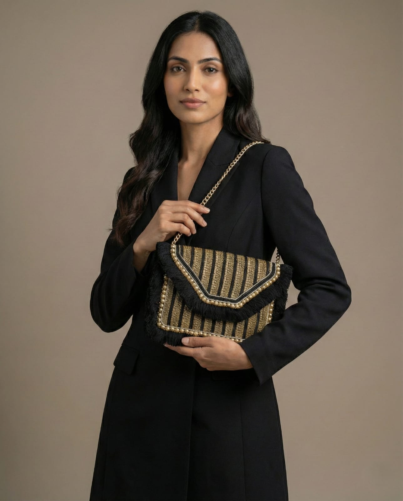 Black Bag With Golden Beads