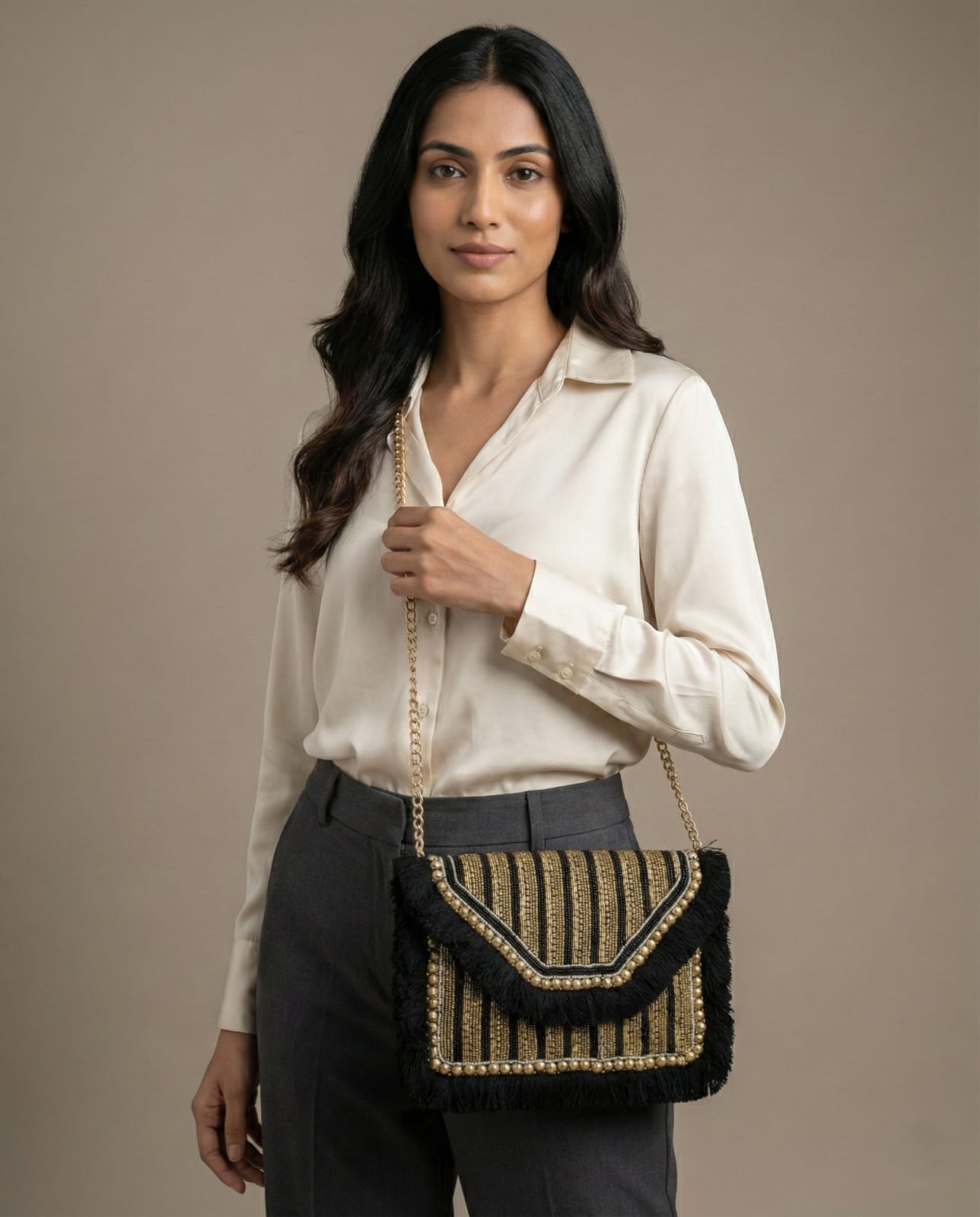 Black Bag With Golden Beads