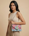 Women Pink & Grey Embellished & Embroidered Envelope Clutch