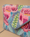 Women Pink & Grey Embellished & Embroidered Envelope Clutch