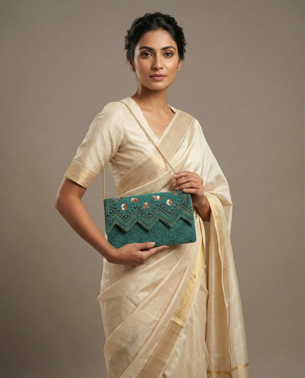 Buy Embellished Structured Sling Bag with Cut Work