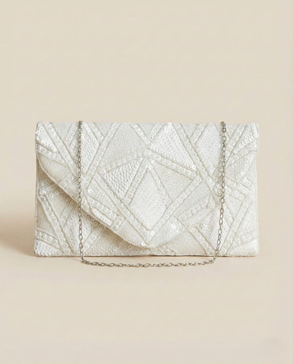 White Stitch Geometric Canvas Sling Bag