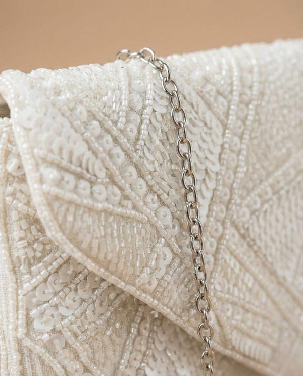 White Stitch Geometric Canvas Sling Bag