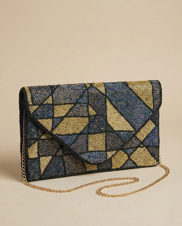 Meraki Beaded Geometric Canvas Sling Bag