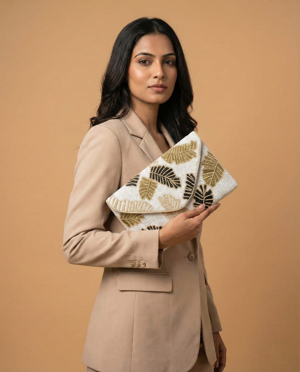 White And Black Embellished Cotton Canvas Sling Bag