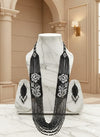 White Flower Glass Beaded Black Long Set