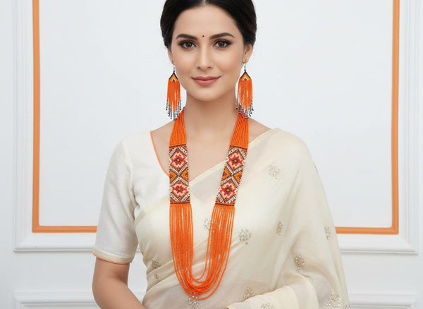 Orange Color Beaded Necklace