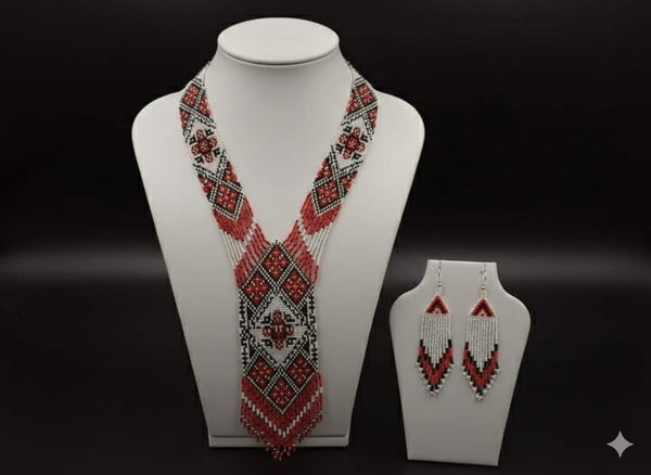 Meraki Trends Black & White Beads with Pink Rose Design Long UB Set