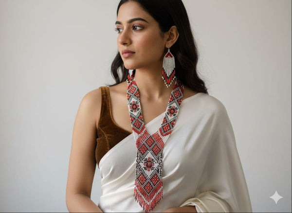 Meraki Trends Black & White Beads with Pink Rose Design Long UB Set