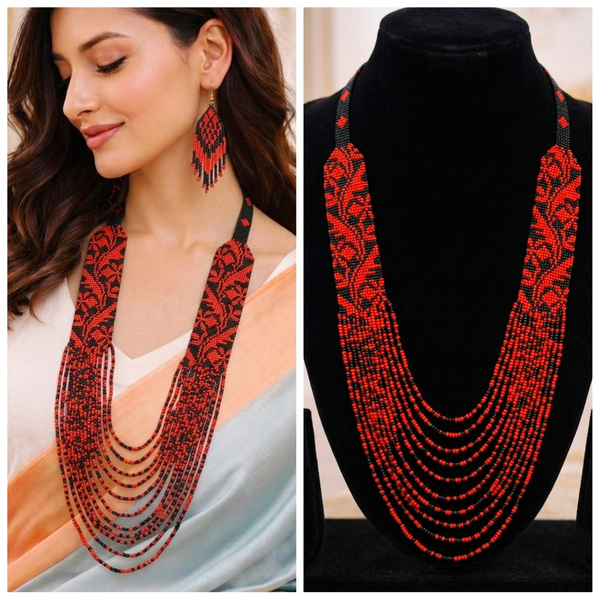 Orange Color Beaded Necklace