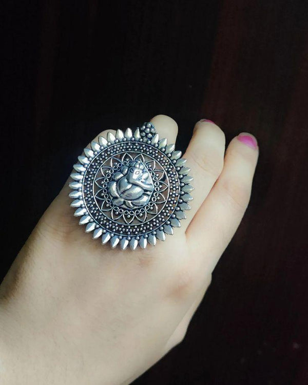 Silver Plated Ganesha Oxidized Ring