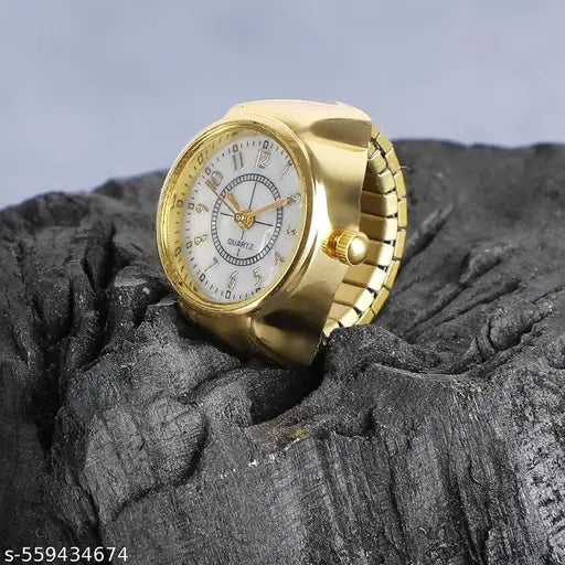 Golden Stylish Finger Watch Ring