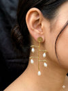 Pearl Drop Long Brass Earring