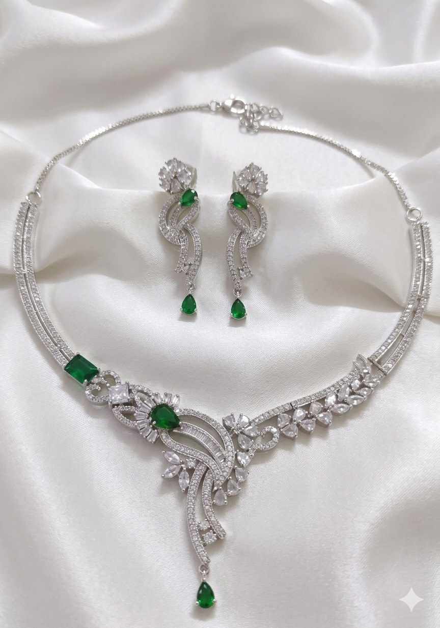 Green Stone Diamond Necklace Sets