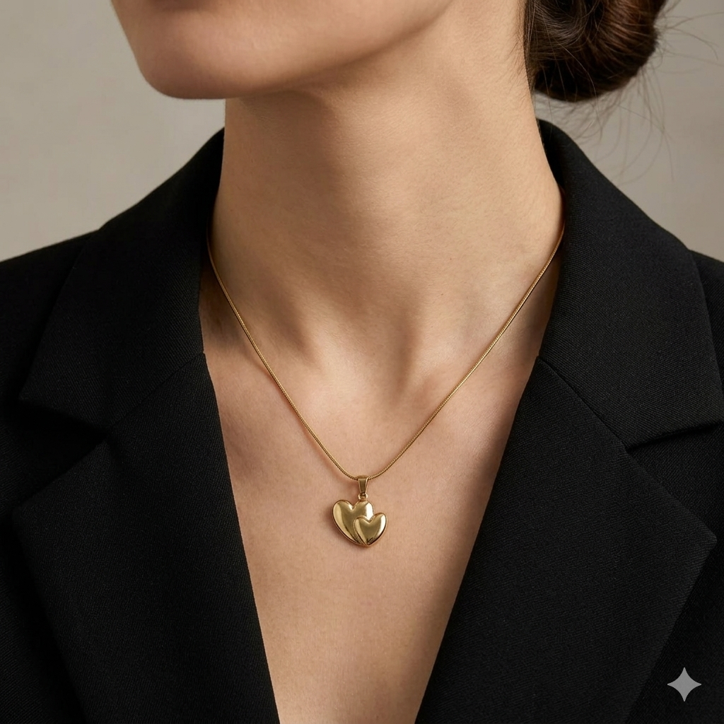 Two Heart Gold Plated Pendant Chain