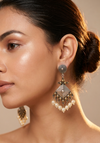 Traditional Silver Pearl Oxidized Earrings
