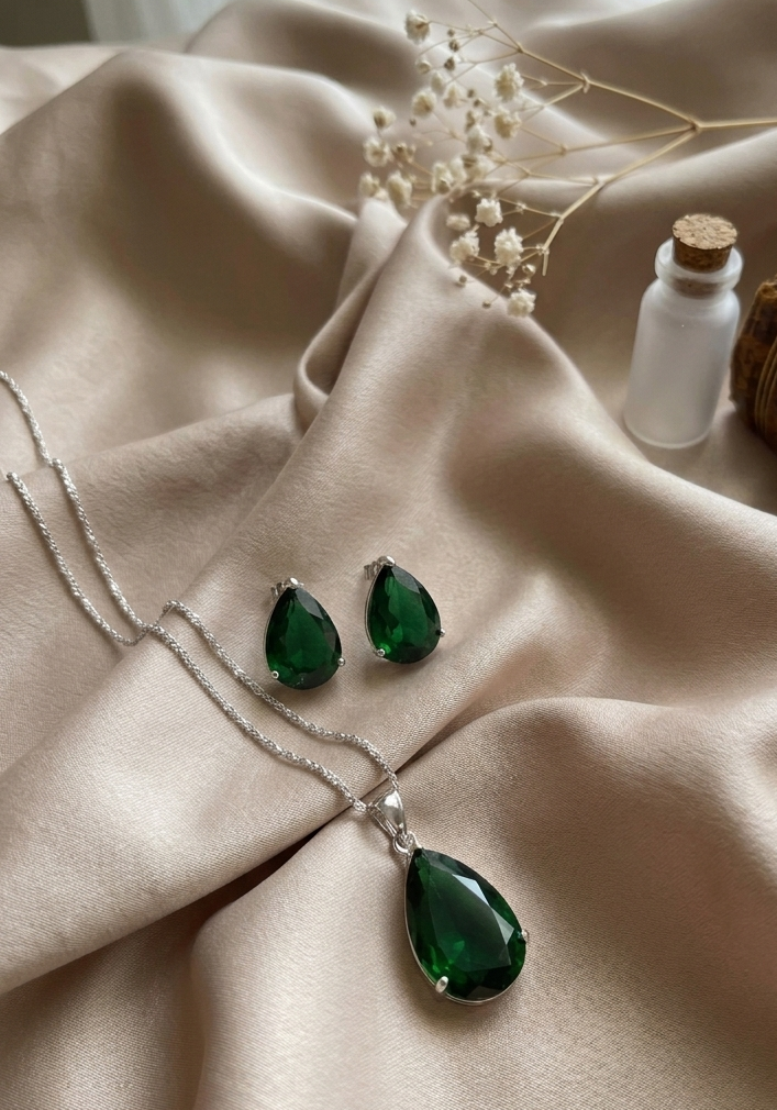 Buy Ruby Silver Plated Oval Pendant Sets