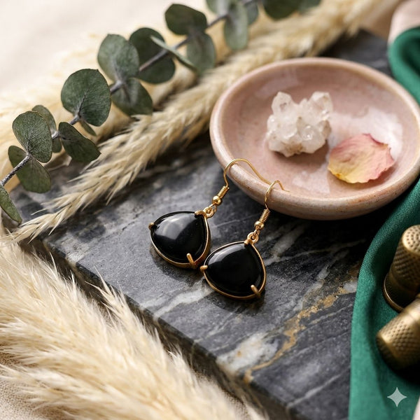 Oval Stone Brass Earring