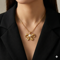 Gold Plated Bow Pendant with Pearl
