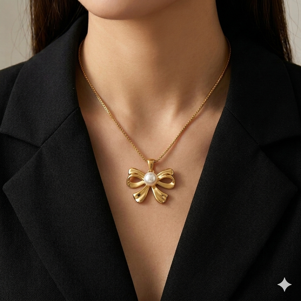 Gold Plated Bow Pendant with Pearl