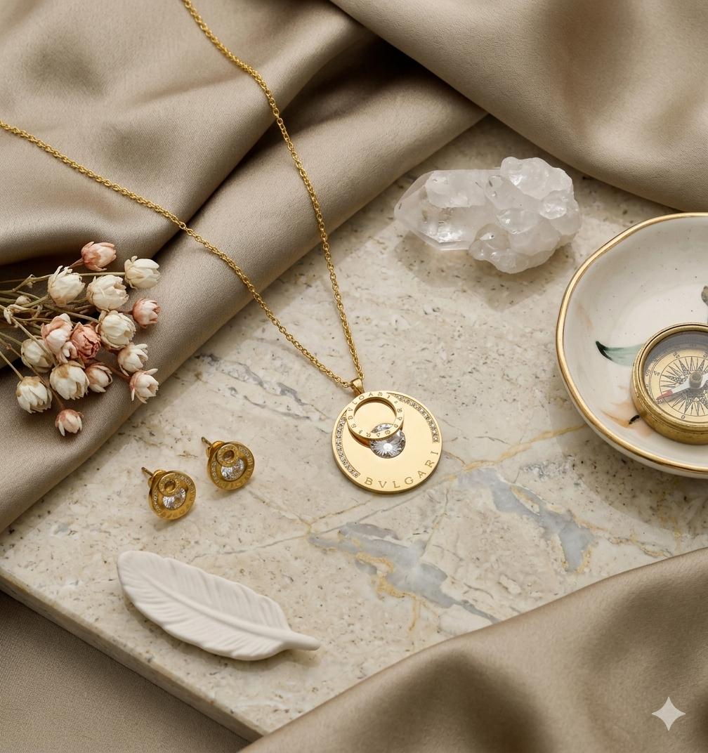 Round Shape Gold Plated Pendant Set