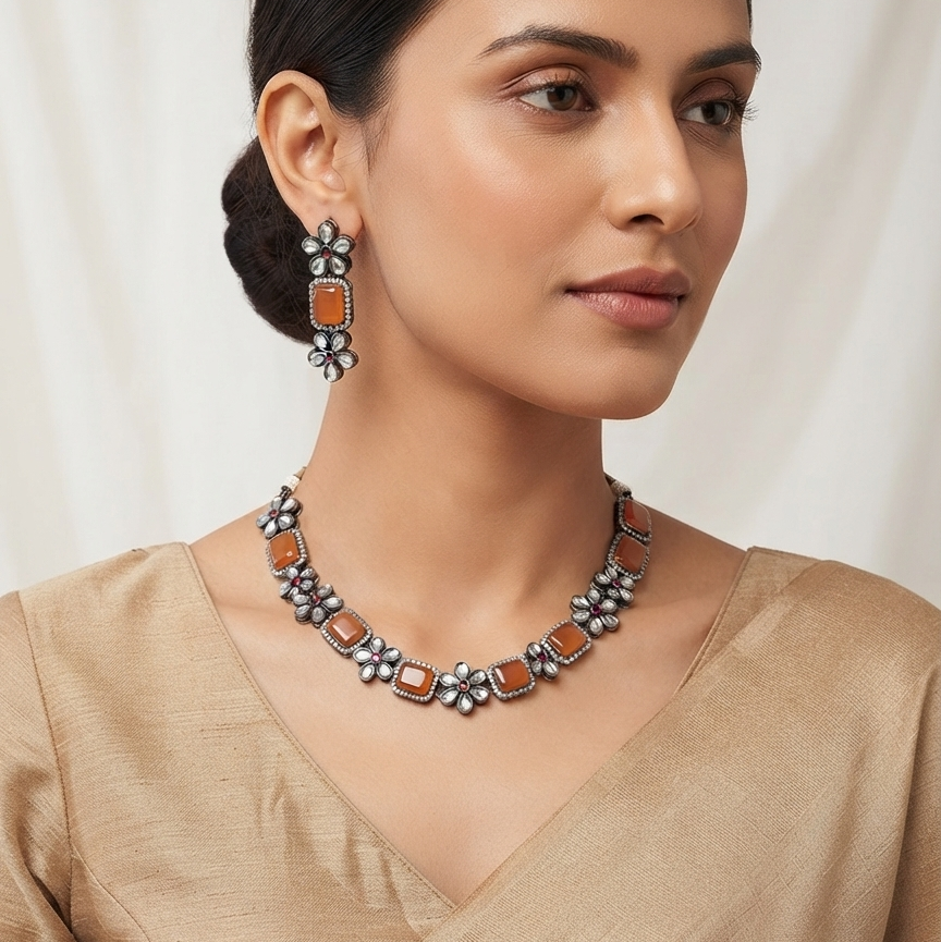 Beautiful Floral Design Diamond Choker Set