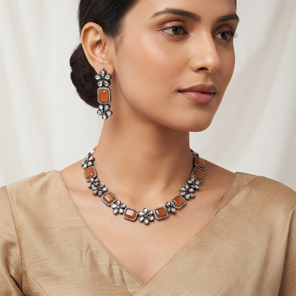 Beautiful Floral Design Diamond Choker Set