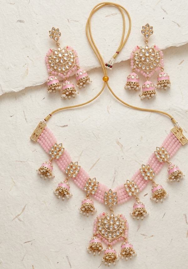 Designer Kundan Necklace set with Jhumkas style