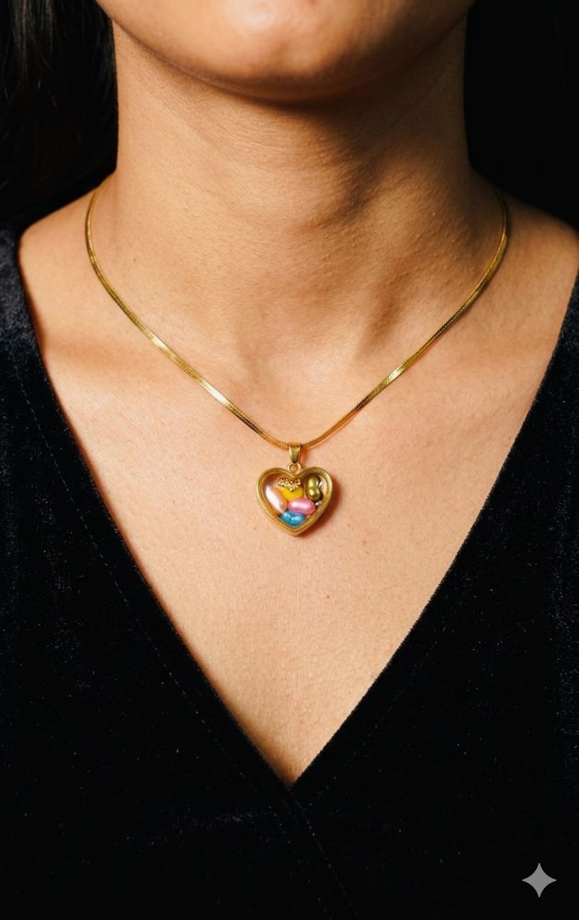 Multicolor Heart Shape Pendant Chain