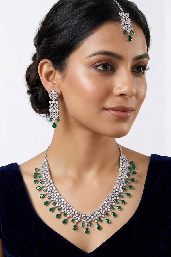 CZ Studded Diamond Look Necklace Set