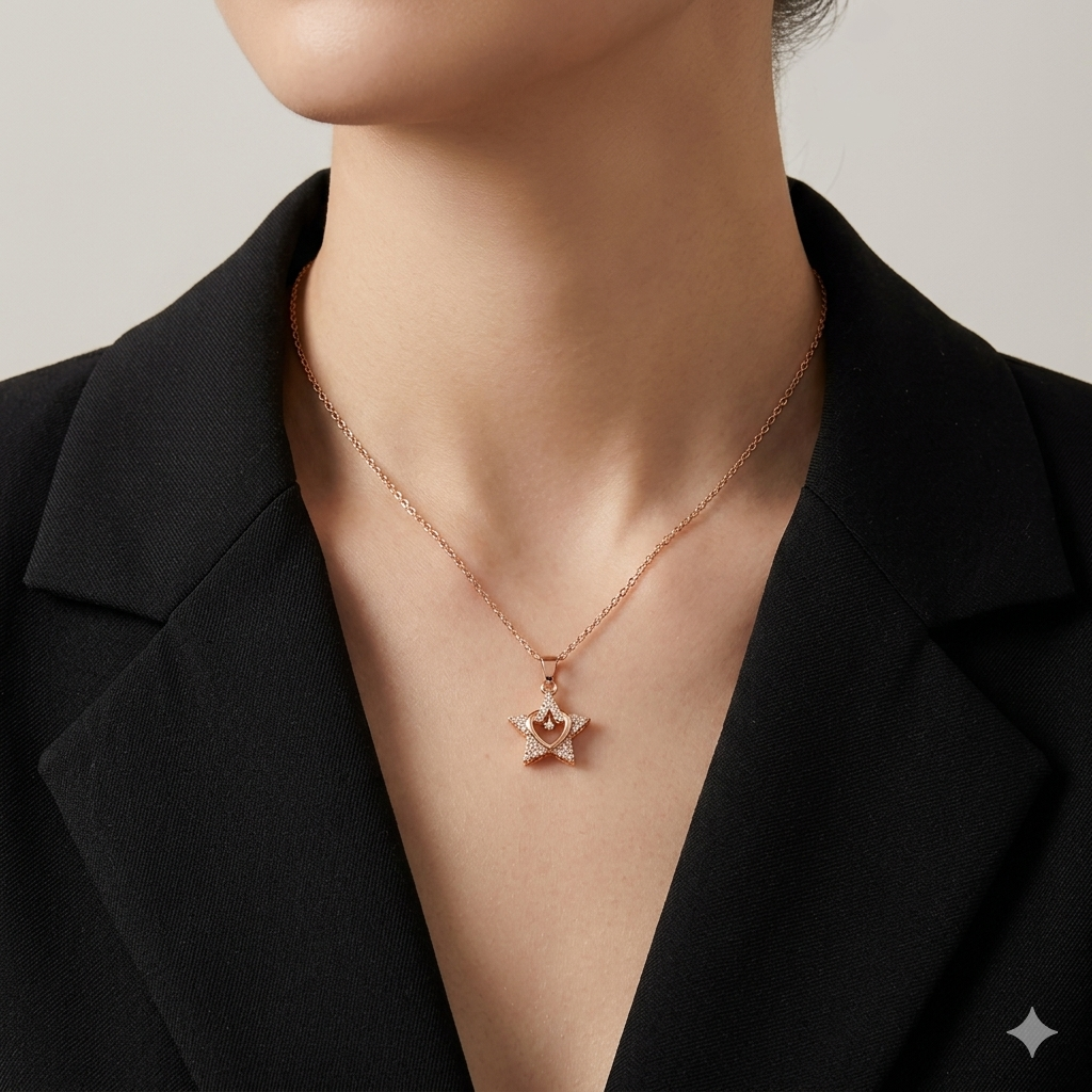 Star Shaped Diamond Pendant Set