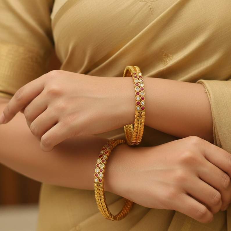 Gold Plated Bangles With Stones