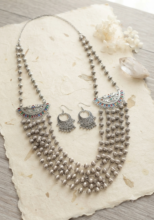 Antique Silver Beads Necklace