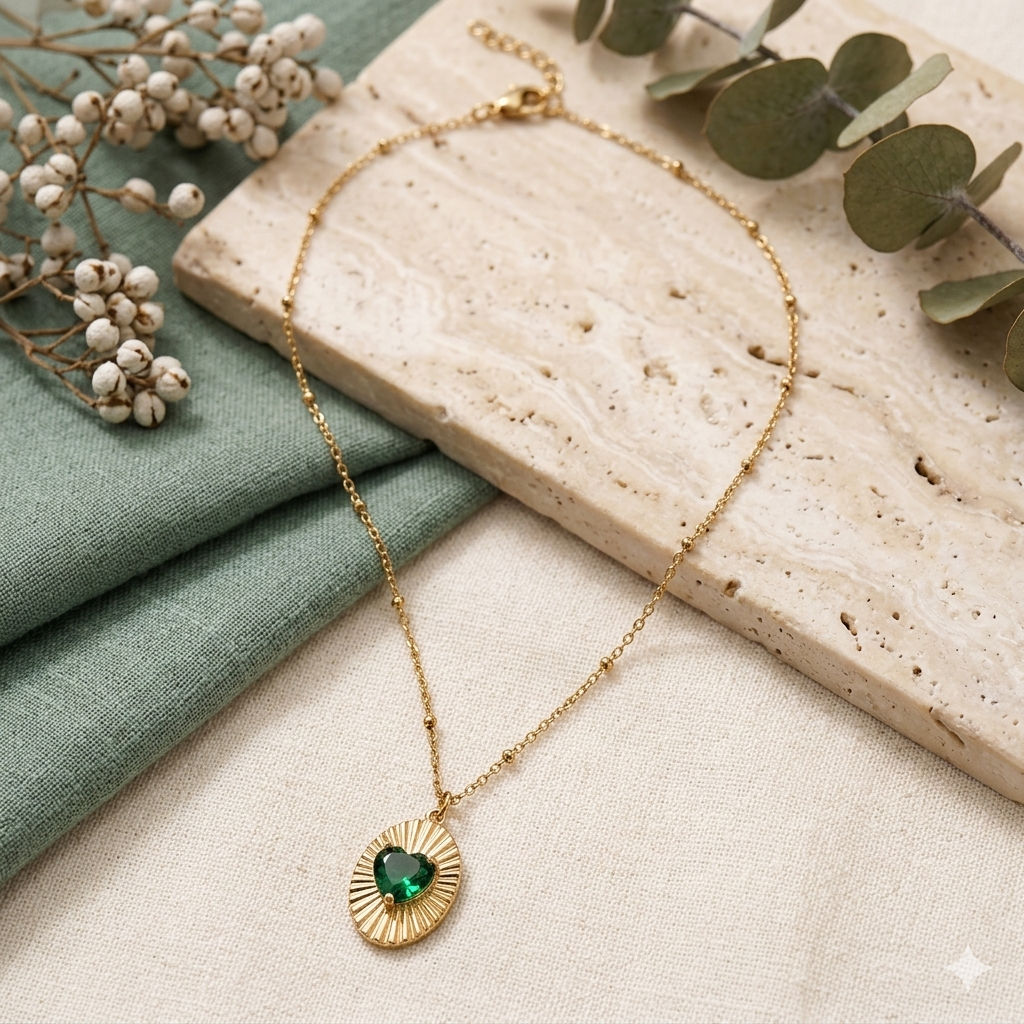 Gold Plated Green Stone Pendant