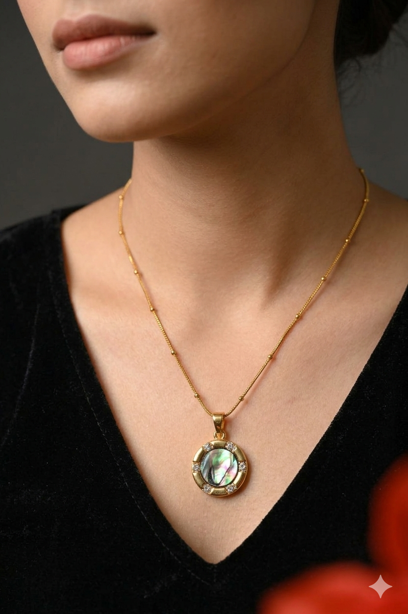 Gold Plated Round Shape Green Pendant