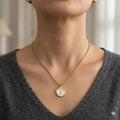 Gold Circle Half Moon Pendant Necklace