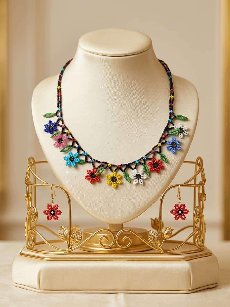 Handwoven Flower Beaded Necklace