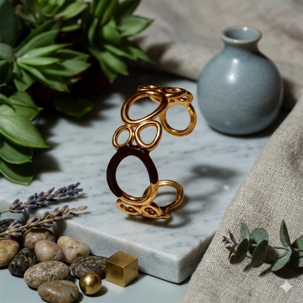 Broad Black And Gold Anti-Tarnish Bracelet