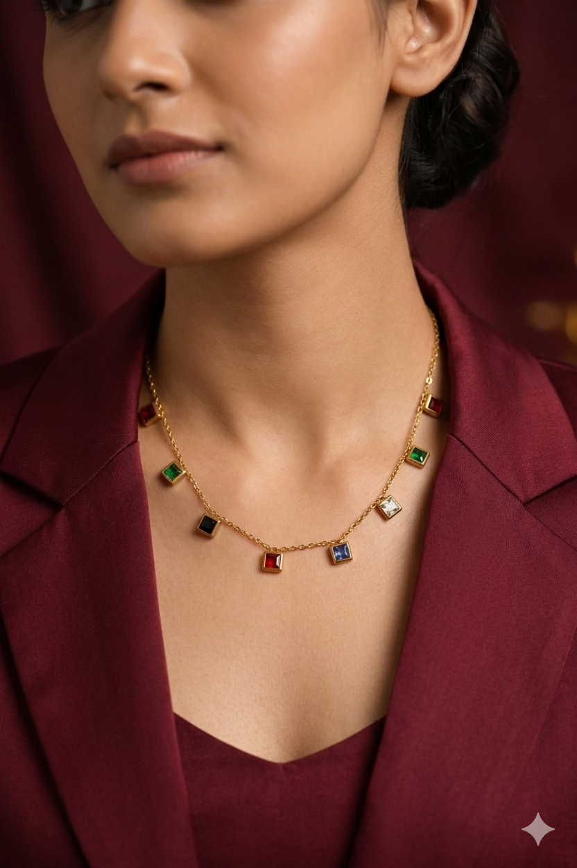 Square Stones Multicolor Necklace
