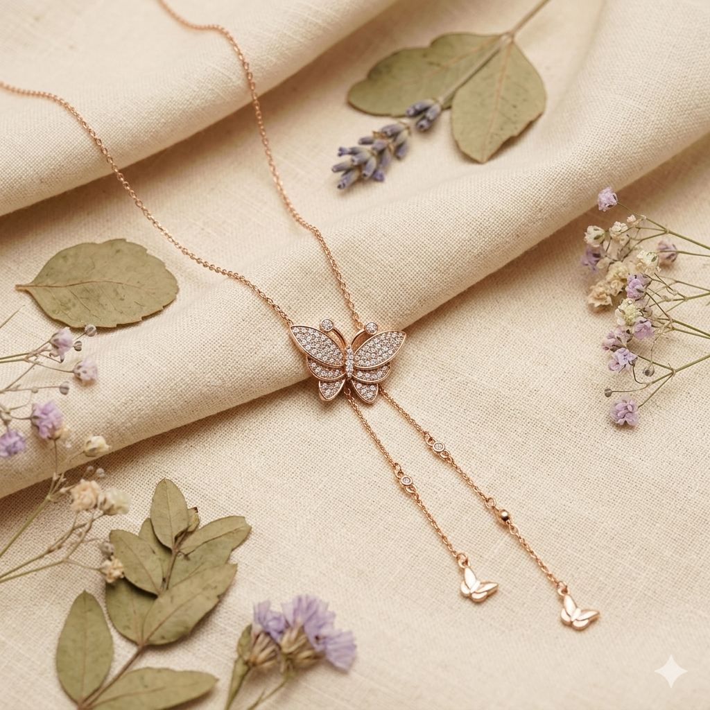 Rose Gold Plated Butterfly Pendant with Chain