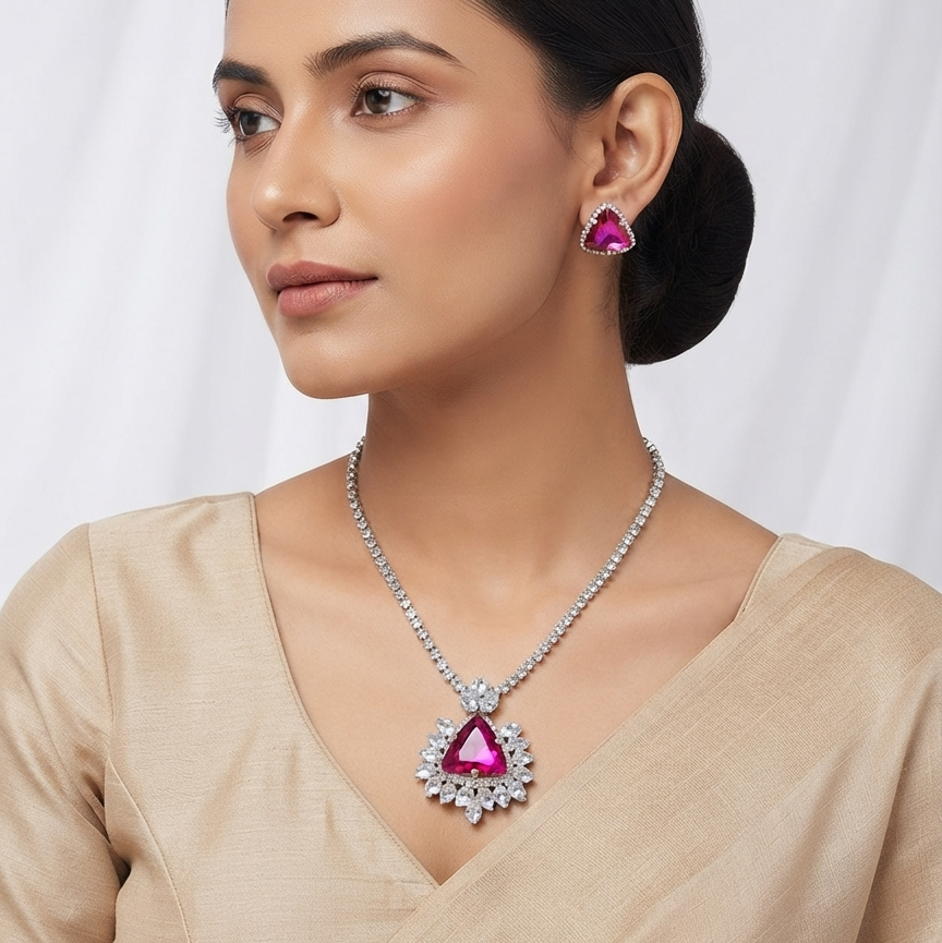 Stunning Triangle Ruby American Diamond Set