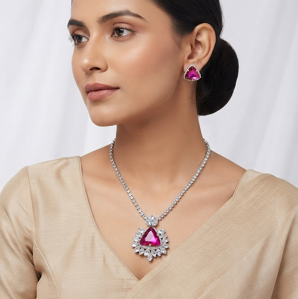 Stunning Triangle Ruby American Diamond Set