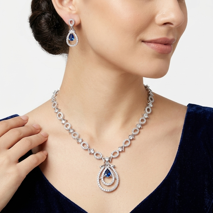 Natural Blue Sapphire Necklace with Gemstone Pendant