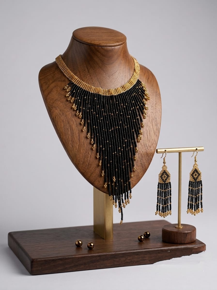 Black Golden Beaded Collar Choker Set