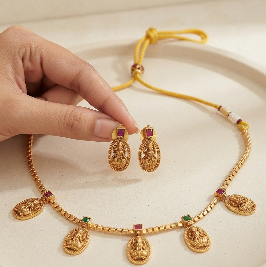 Meraki Gold Plated Matte Finish Temple Jewelry