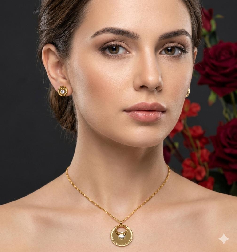 Round Shape Gold Plated Pendant Set